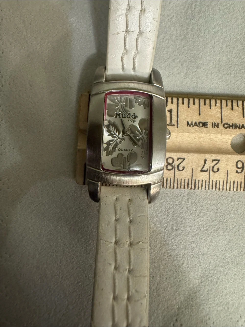 Mudd White Leather Strap Women's Watch with Floral Dial